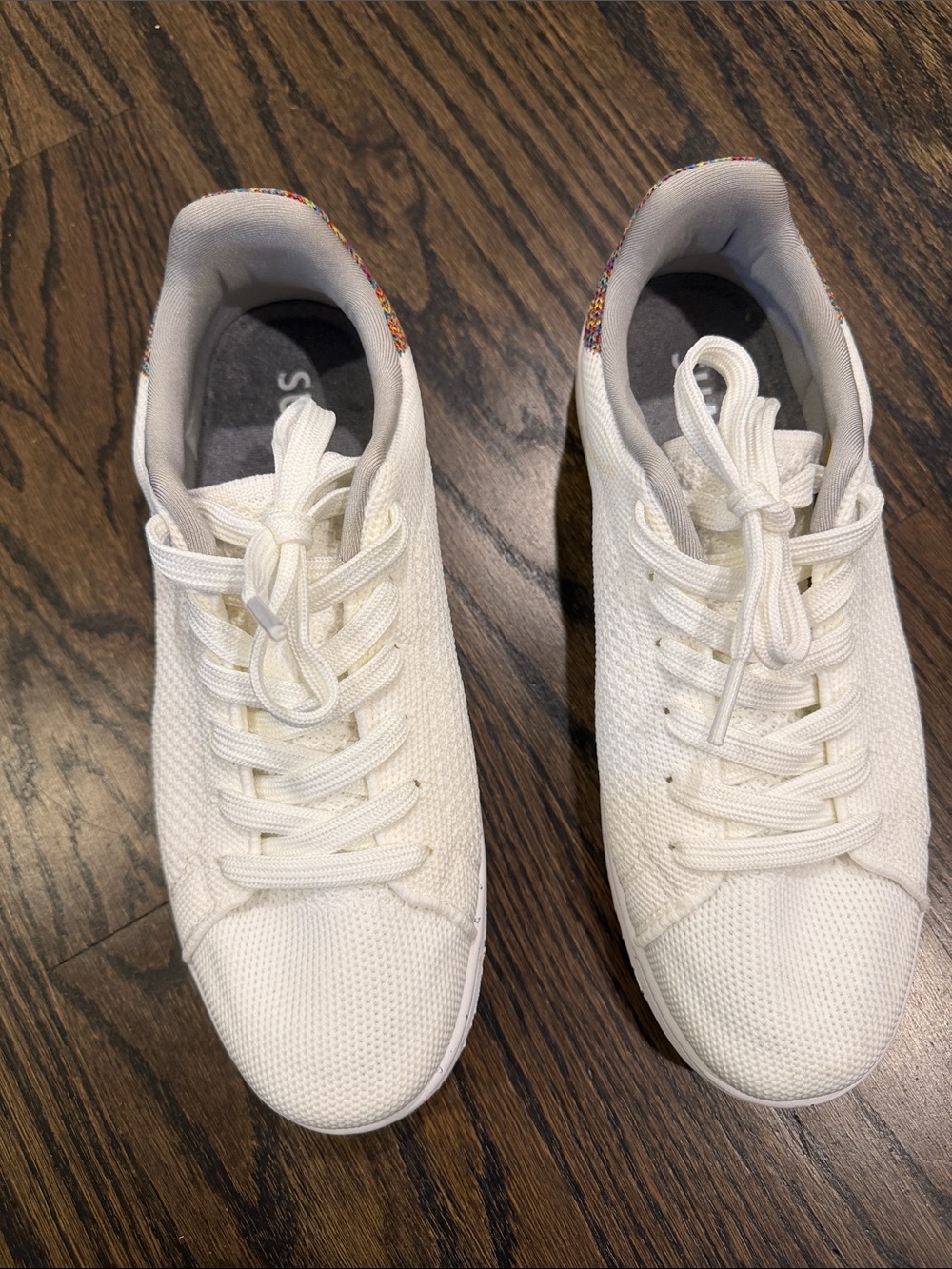 Suavs White Knit Lace-Up Women's Sneakers with Subtle Multicolor Trim